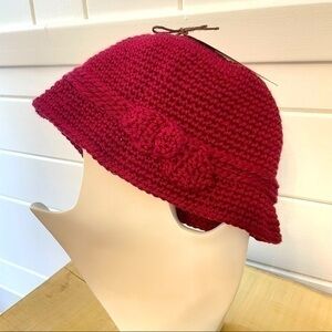Handmade Vintage Style Crocheted Bucket Cloche Hat Red Wine Maroon Gift